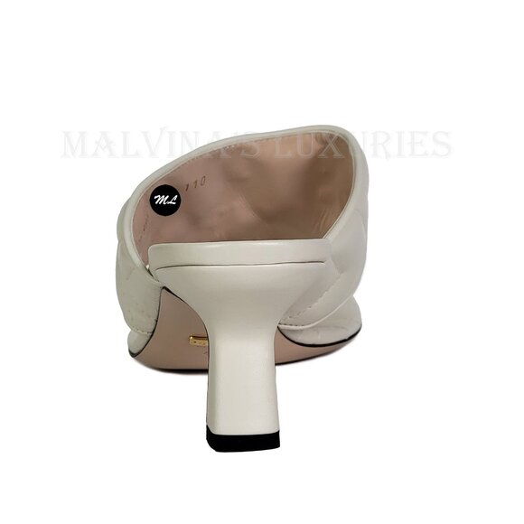 GUCCI SHOES DOUBLE G MARMONT LOGO WHITE QUILTED THONG SANDALS - Picture 6 of 15